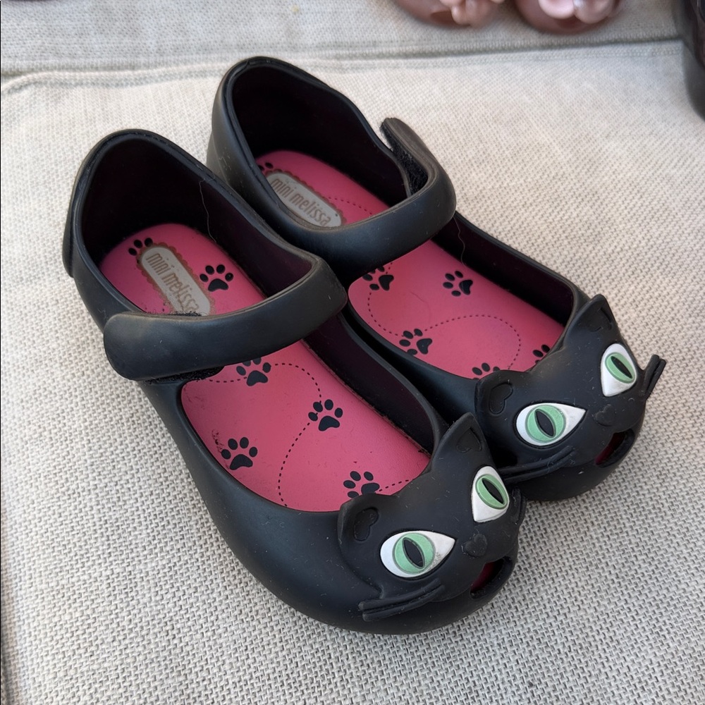 Mini Melissa Black Cat Slippers for Kids